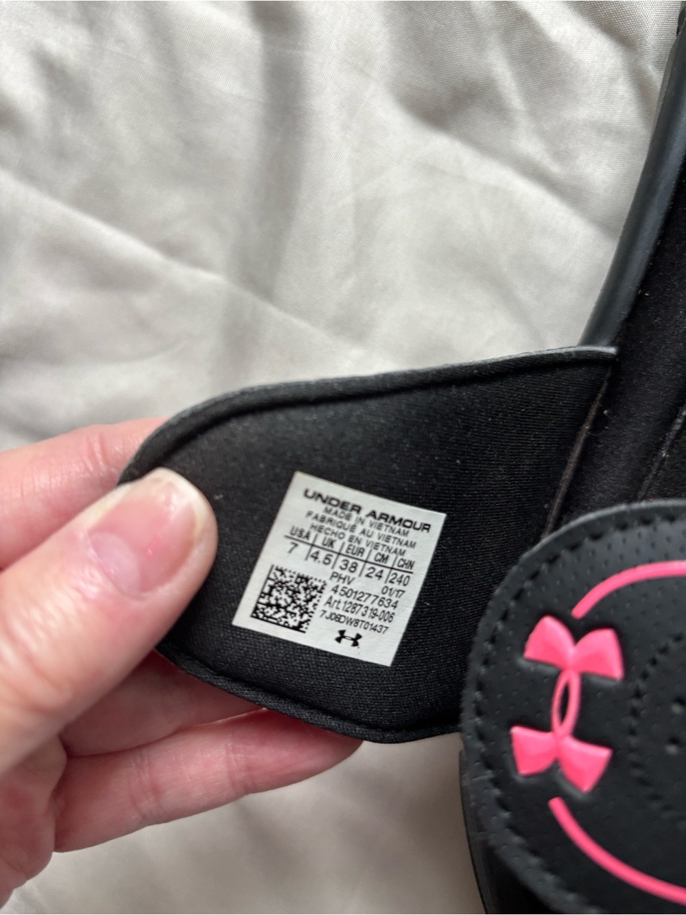Under Armour Black Slide Sandals with Pink Logo - Picture 3 of 3